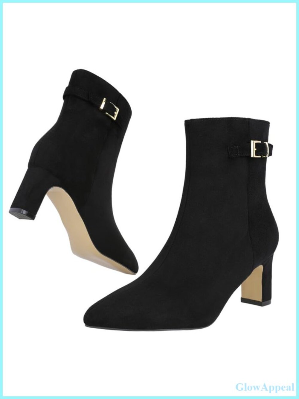 Pointed Toe Ankle Boots Faux Suede Block Heel Comfy Booties